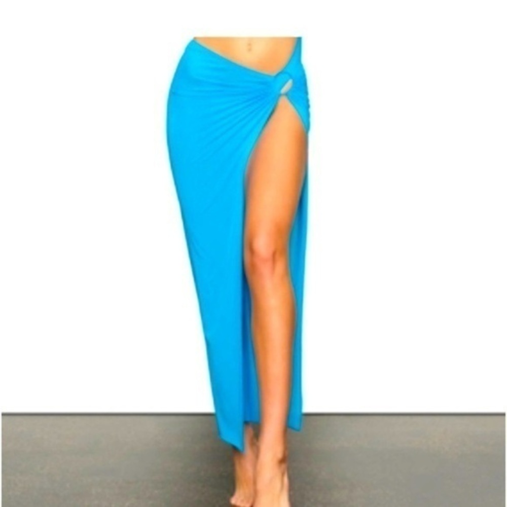 NWT SKIMS Mesh Cover Up Sarong Skirt Turquoise Sz XL